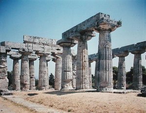 The interior colonnade of the Temple of Hera I, c.550 BC
